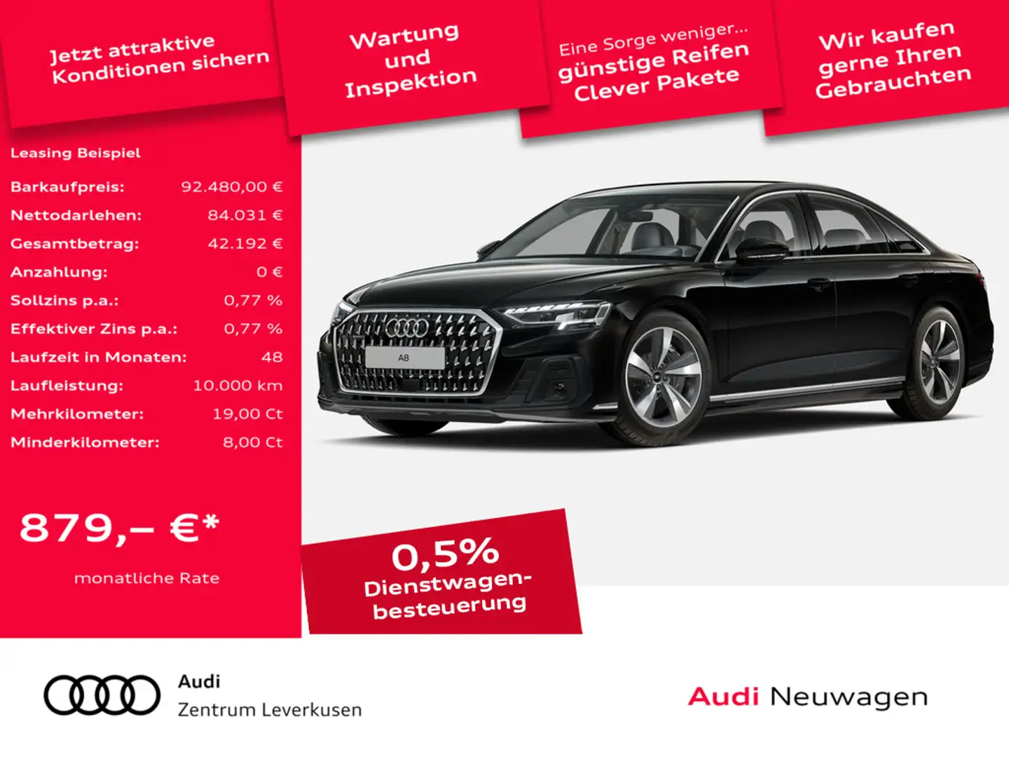 Audi A8 60 TFSI e quattro MATRIX ACC LUFT LEDER KA Noir - 1