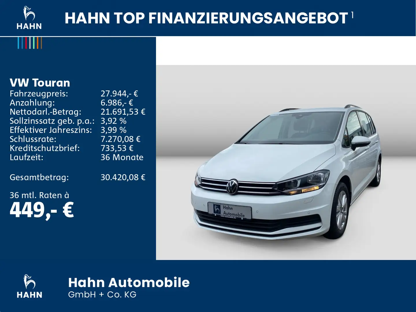 Volkswagen Touran 2.0TDI DSG Comfortline Navi AHK Sitzh ACC Weiß - 2
