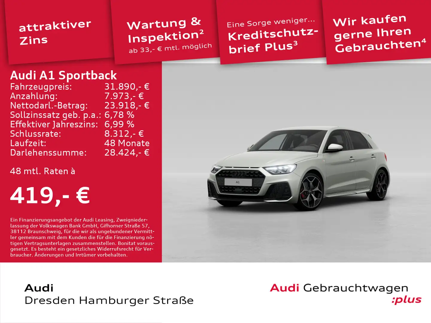 Audi A1 S line 30 TFSI S tronic SONOS DAB Silber - 1