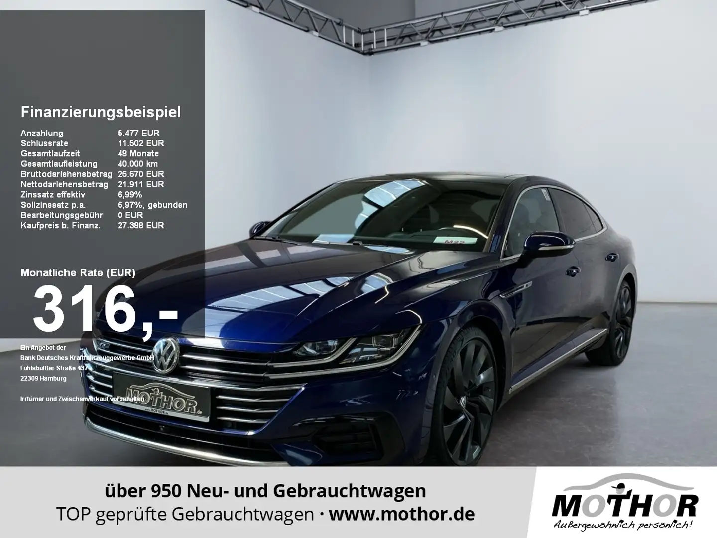 Volkswagen Arteon R-Line 2.0 TDI 4Motion ACC FLA HUD Pano Modrá - 1