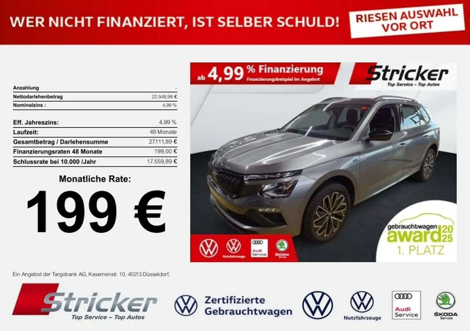 Skoda Kamiq Tour 1.0TSI DSG 199,-ohne Anzahlung Matrix Kamera Grau - 1