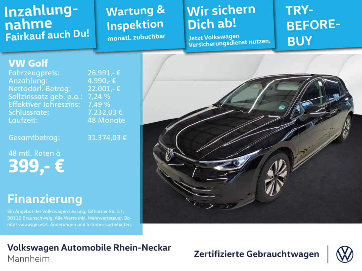 Volkswagen Golf VIII 2.0 TDI GOAL DSG Navi AHK Kamera uvm Schwarz - 1