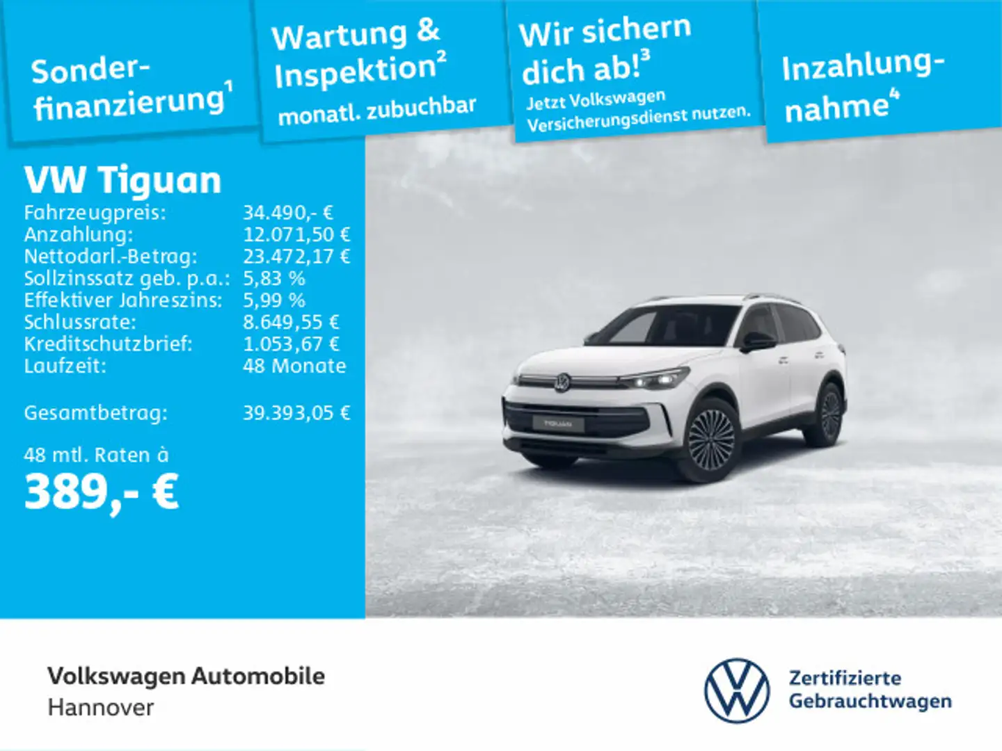 Volkswagen Tiguan 1.5 eTSI DSG Goal IQ.LIGHT AHK ACC DigCoc Weiß - 1