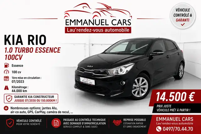 Kia Rio 1.0 Turbo 100cv. Alu, GPS, CarPlay, ... GARANTIE KIA 07/2030!!