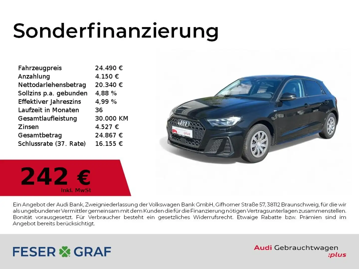 Audi A1 Sportback S line 30 TFSI S tronic LED/SHZ/VC/CarPl Schwarz - 1