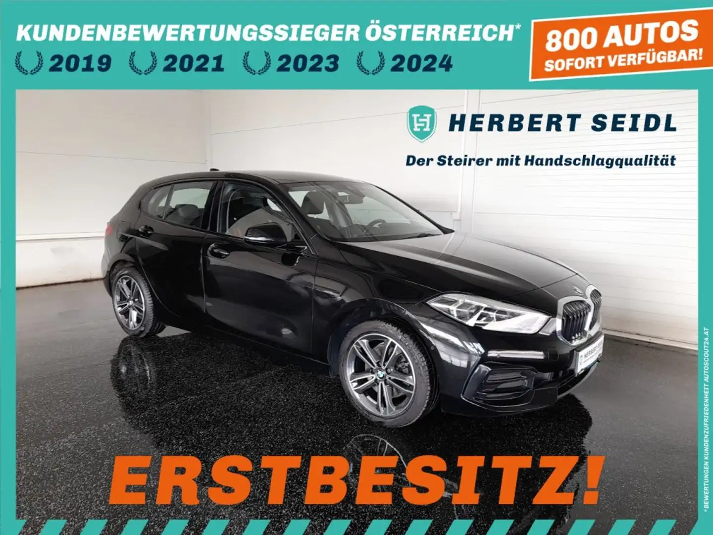 BMW 118 d SPORT LINE Aut. *ADAPT LED / NAVI / ACC / KAMERA / TEILLEDER / DRIVING - & PARKINGASS. / 2-ZONEN-KLIMA / SOUND SYSTEM* Schwarz - 1
