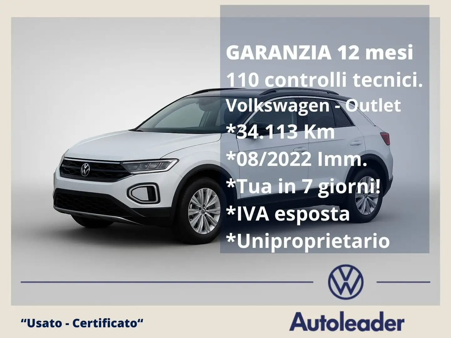 Volkswagen T-Roc T-Roc 1.0 TSI Life SOLI 34mila km Bianco - 1