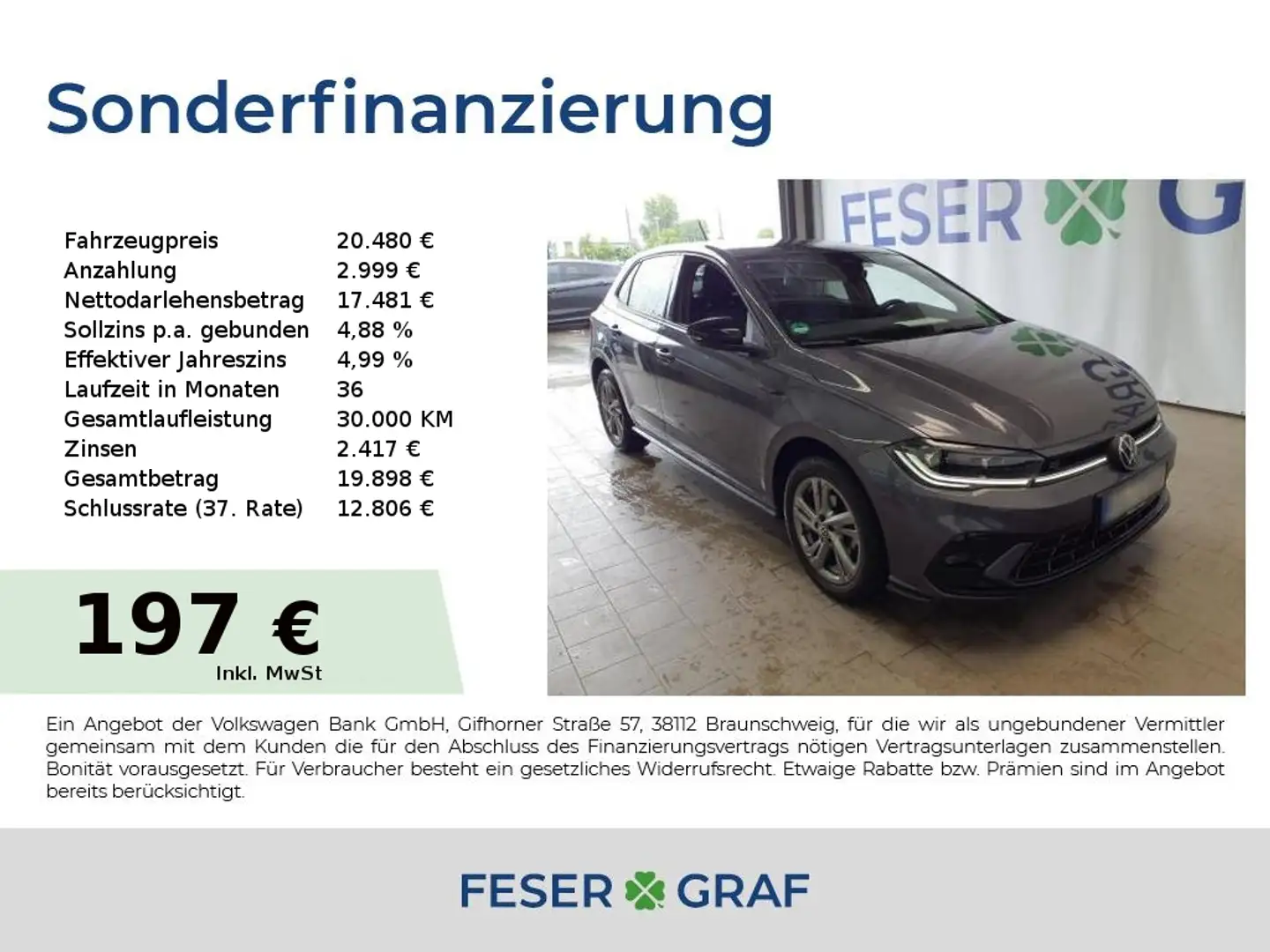 Volkswagen Polo R-Line 1,0TSI 70kW DSG ACC Matrix App Conn. Grau - 1