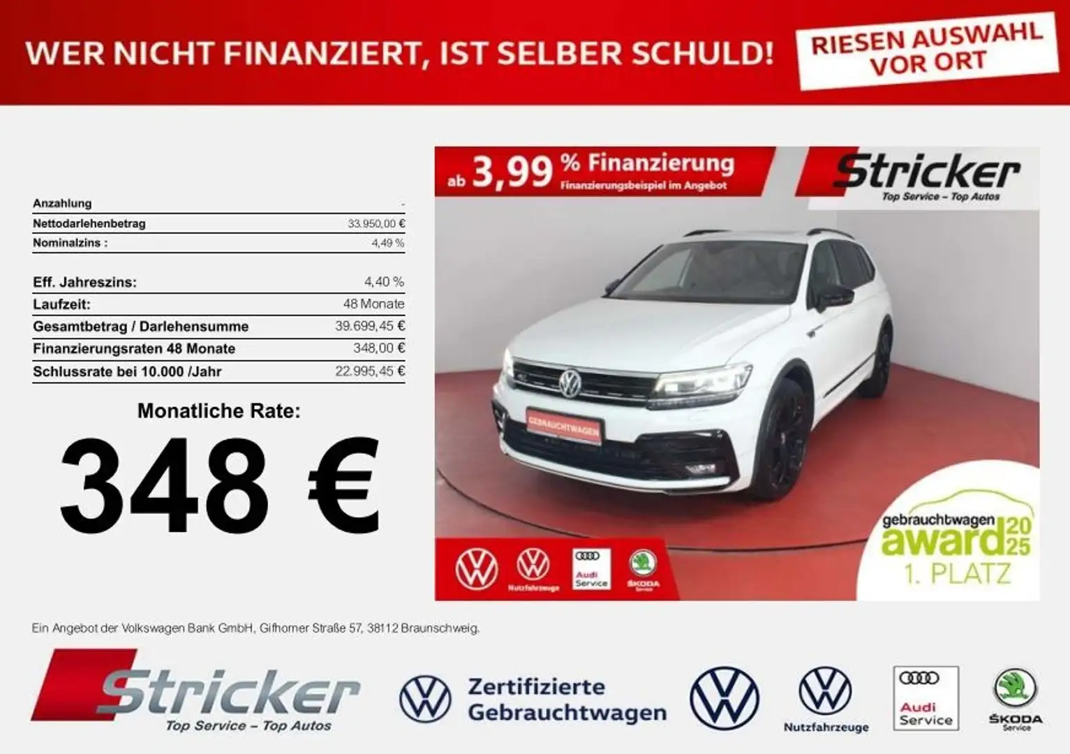 Volkswagen Tiguan Allspace R-Line Black Style 2.0TDI DSG 348,-ohne Anzahlung Weiß - 1