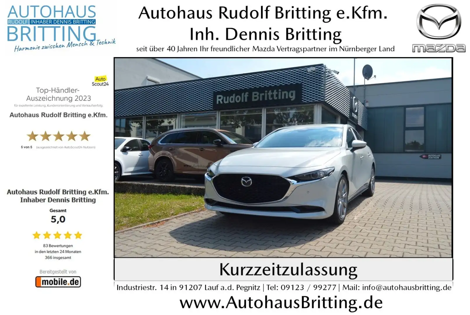 Mazda 3 Benzin 140PS 6AG Exclusive-line 4-Türer SHZ Bílá - 1