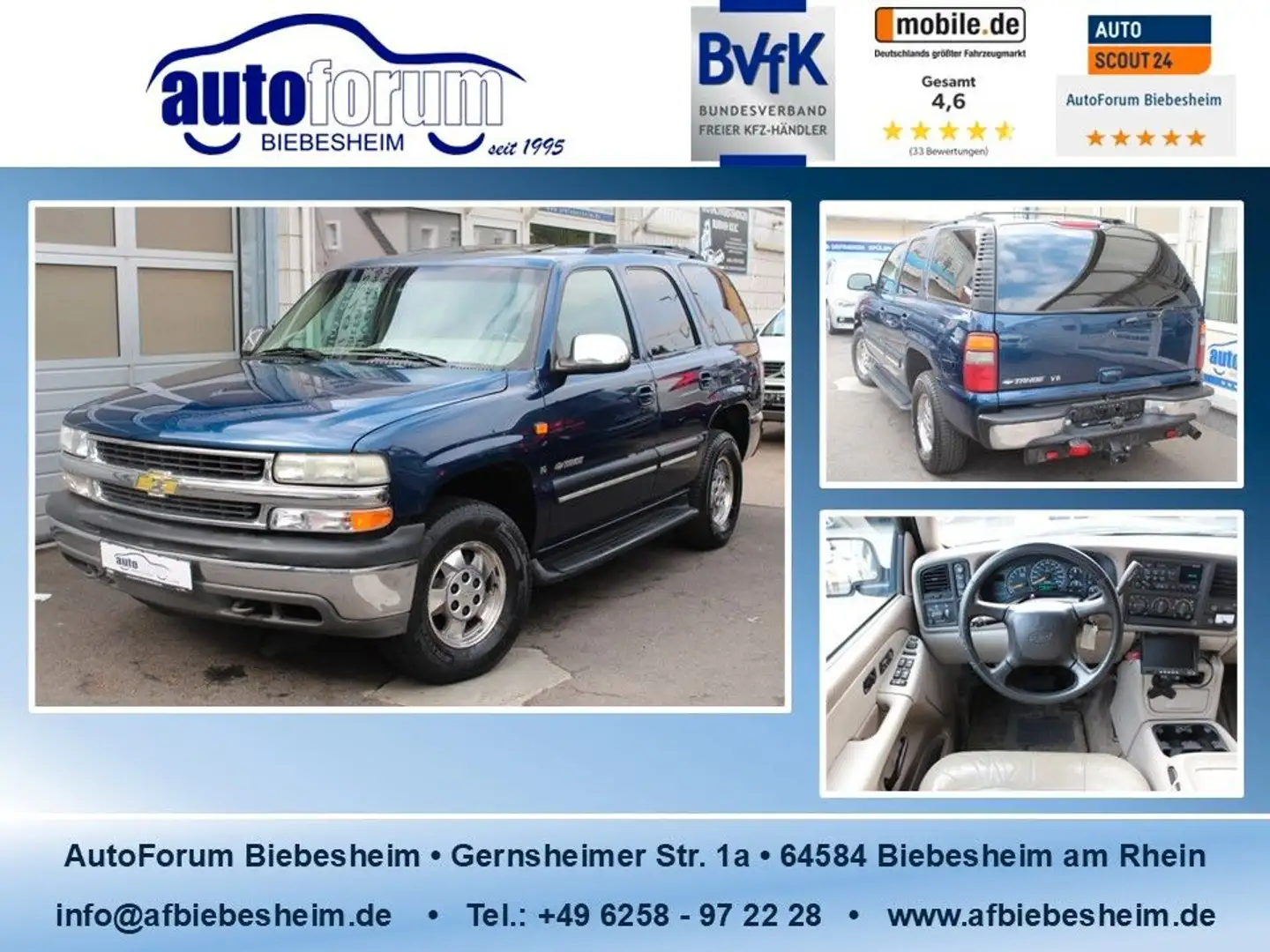 Chevrolet Tahoe 5.3 V8 LT 4WD Leder*S-Dach*Memory*AHK Blau - 1
