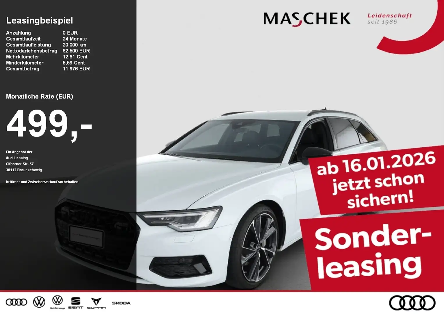 Audi A6 Avant 45 TDI quatt 103NP 360° AHK Luftfwk B&O ACC Wit - 1