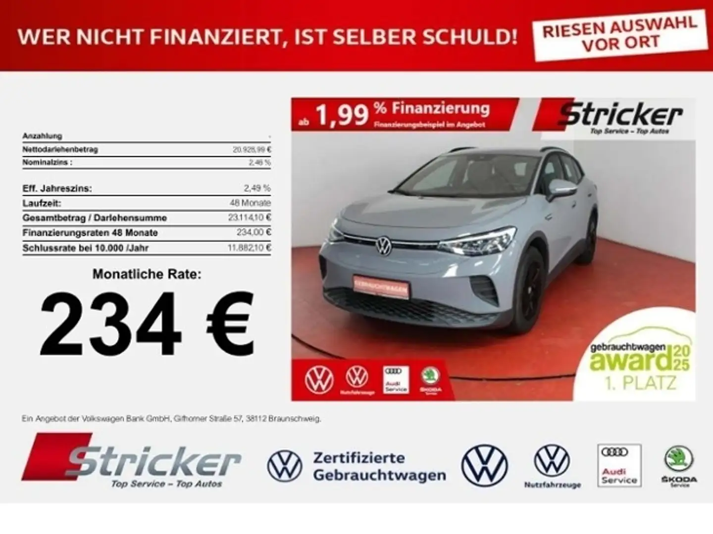 Volkswagen ID.4 Pure 109/52 234,-ohne Anzahlung Navi Einparkhilfe Grau - 1