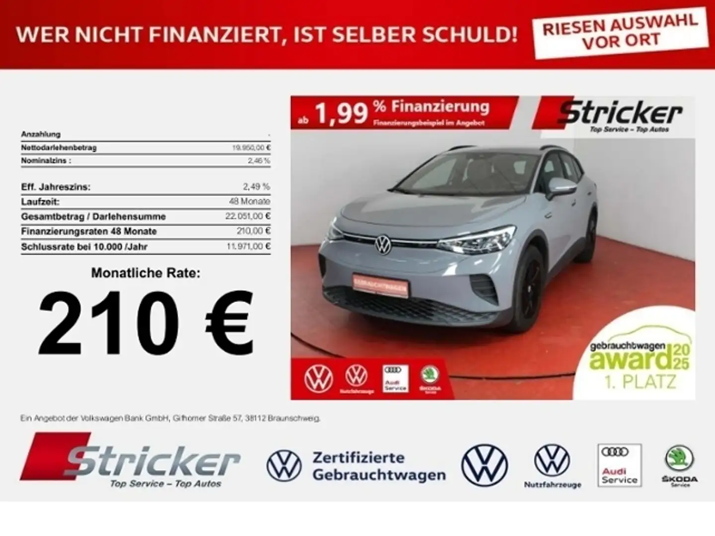 Volkswagen ID.4 Pure 109/52 210,-ohne Anzahlung Navi Einparkhilfe Grau - 1
