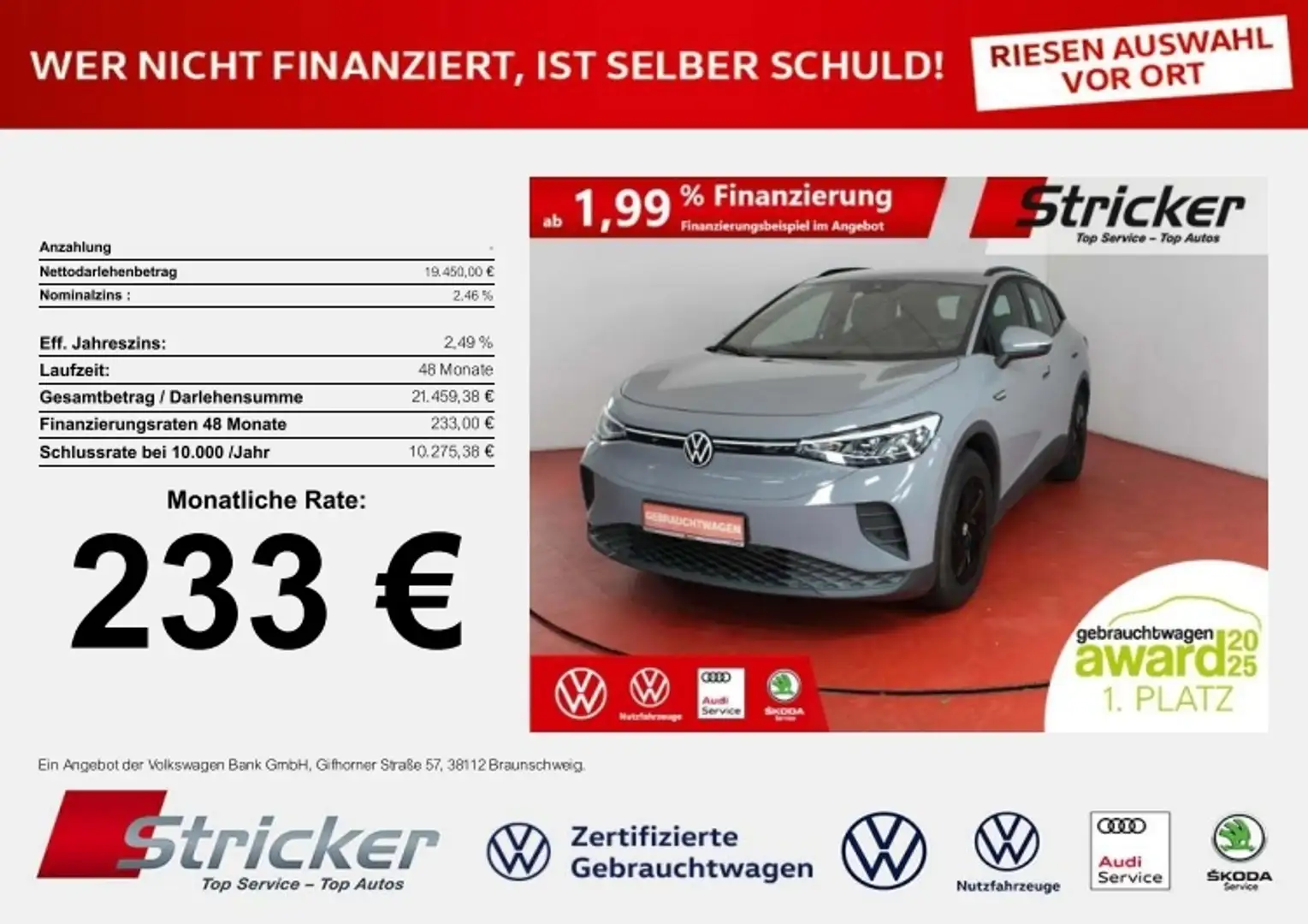 Volkswagen ID.4 Pure 109/52 233,-ohne Anzahlung Navi Einparkhilfe Grau - 1