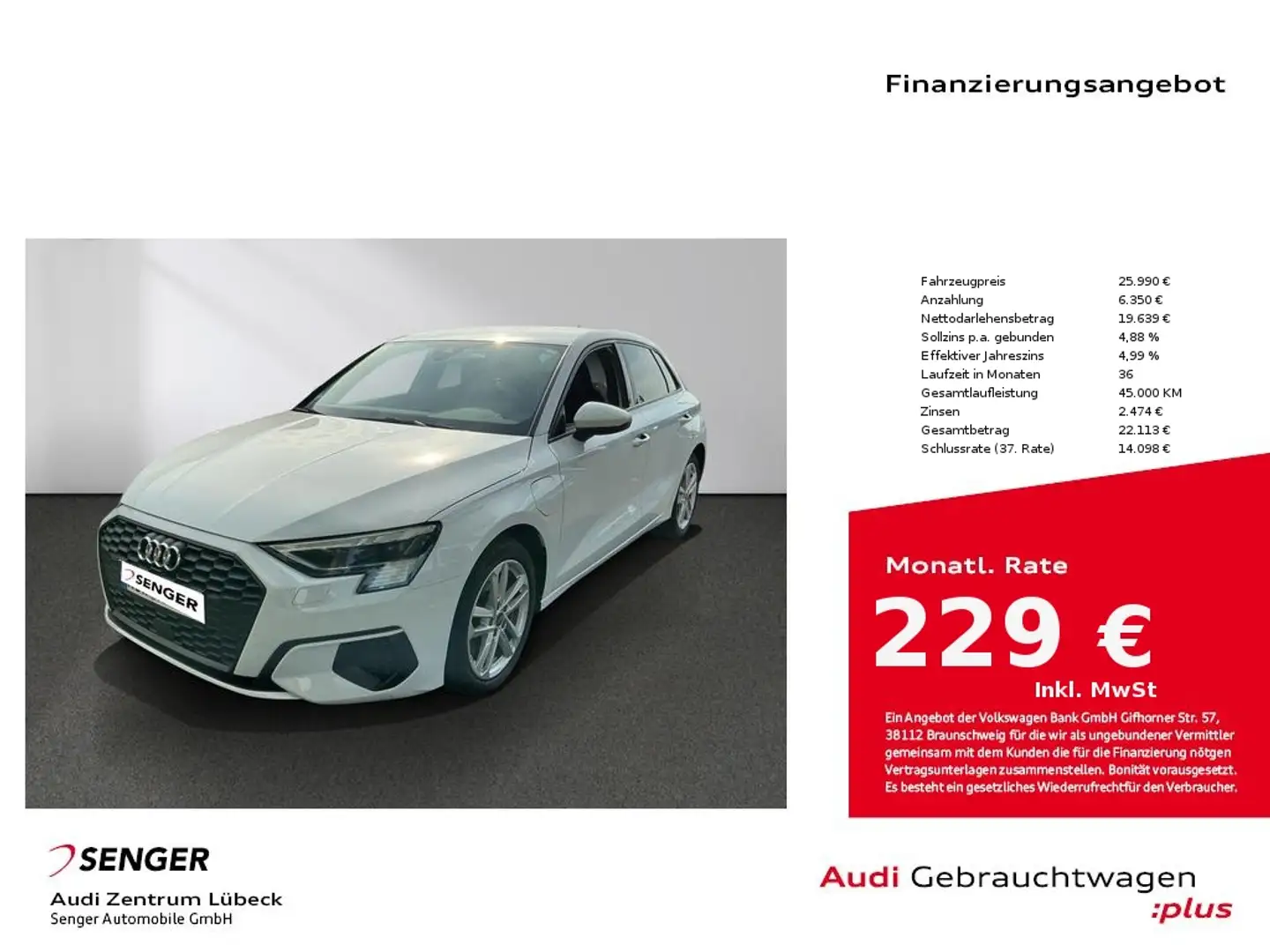 Audi A3 40 TFSIe Navi Matrix S line Virtual Weiß - 1