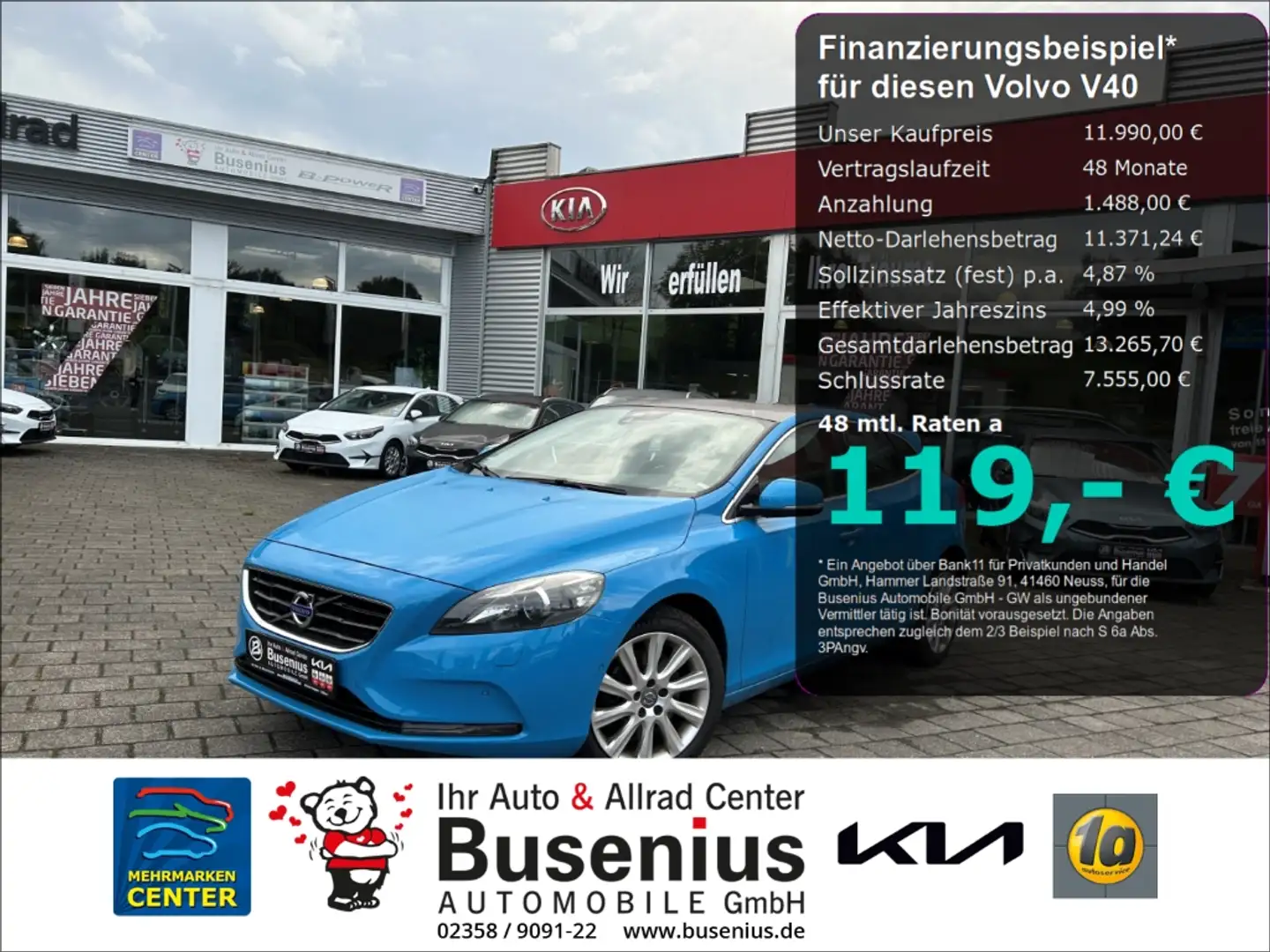 Volvo V40 D4 Summum+Leder+Business+Xenium+Licht Albastru - 1