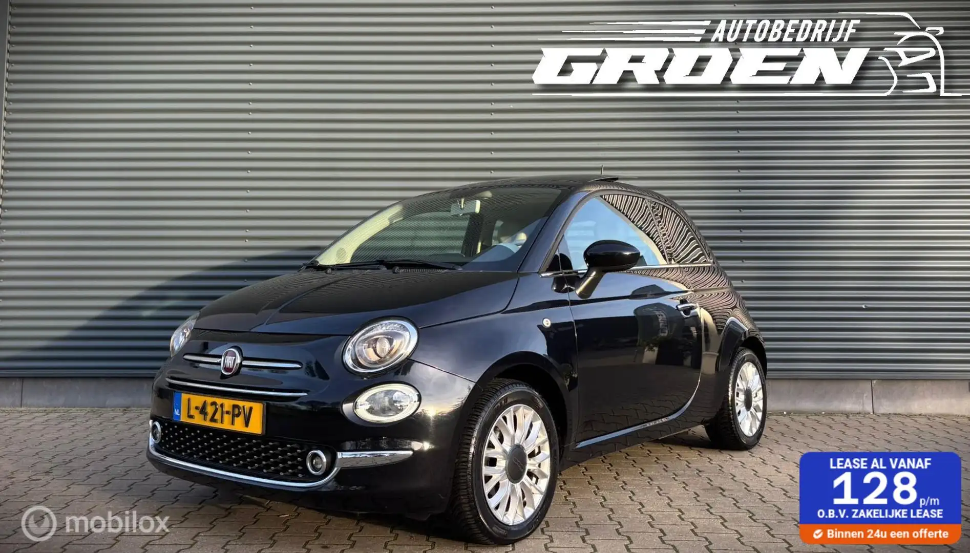 Fiat 500 1.2 Lounge PANO|AIRCO|GARNATIE Zwart - 1