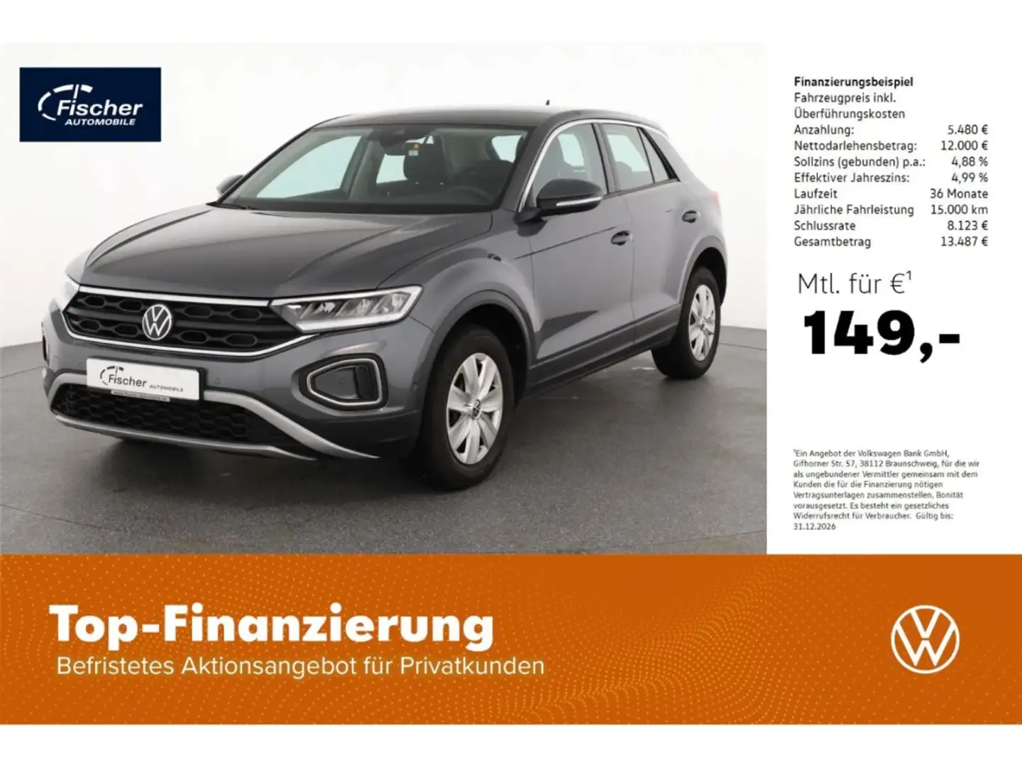 Volkswagen T-Roc 1.0 TSI 6-Gg. LED/Klima/SH/DAB+ Grau - 1