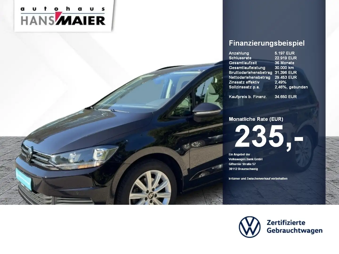 Volkswagen Touran Comfortline TSI DSG ACC GJR PDC 7Sitzer Schwarz - 1
