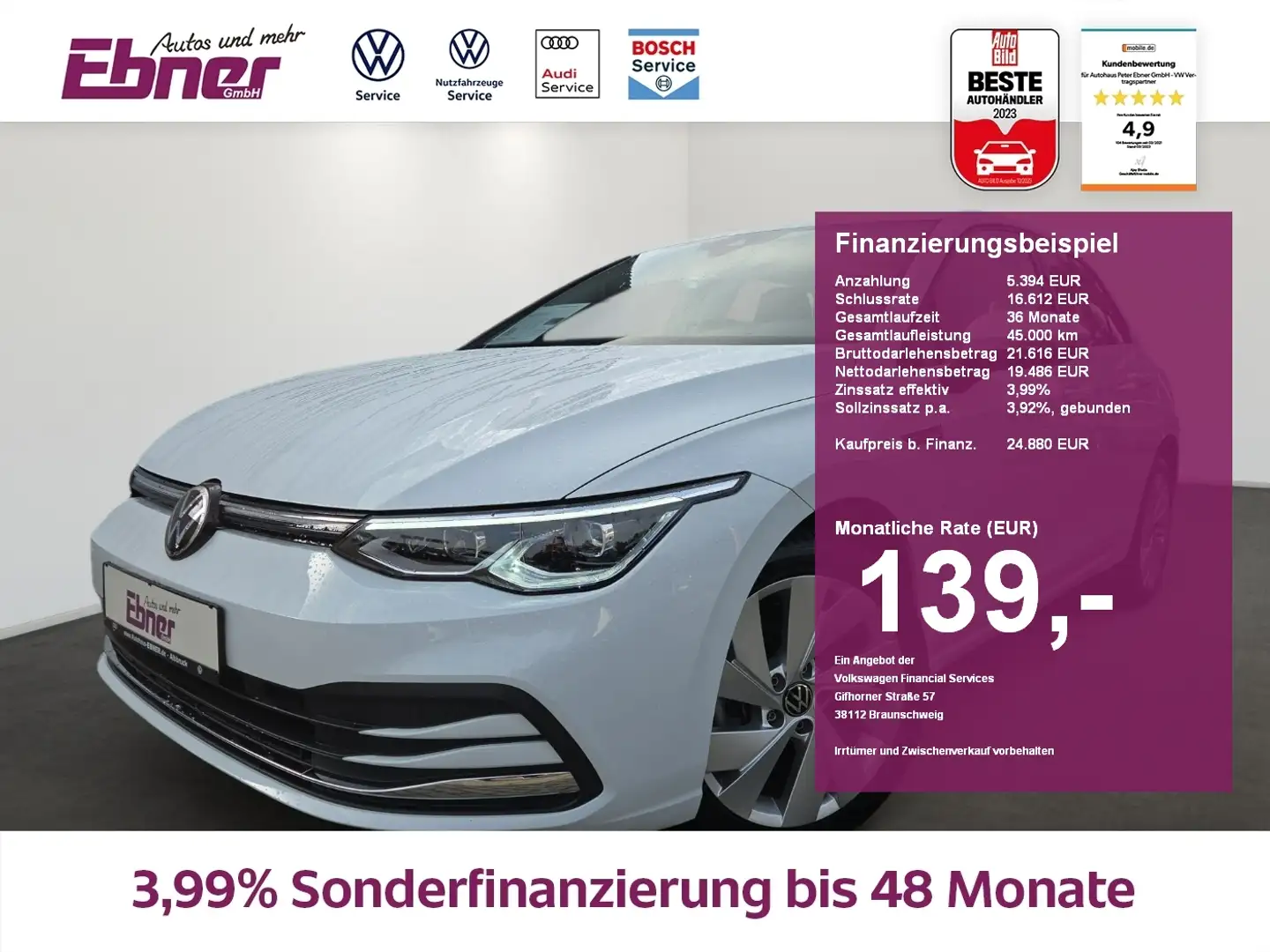 Volkswagen Golf VIII STYLE 1.5 eTSI DSG ACC+LED+NAVI-APP+SITZHZG+2 Weiß - 1