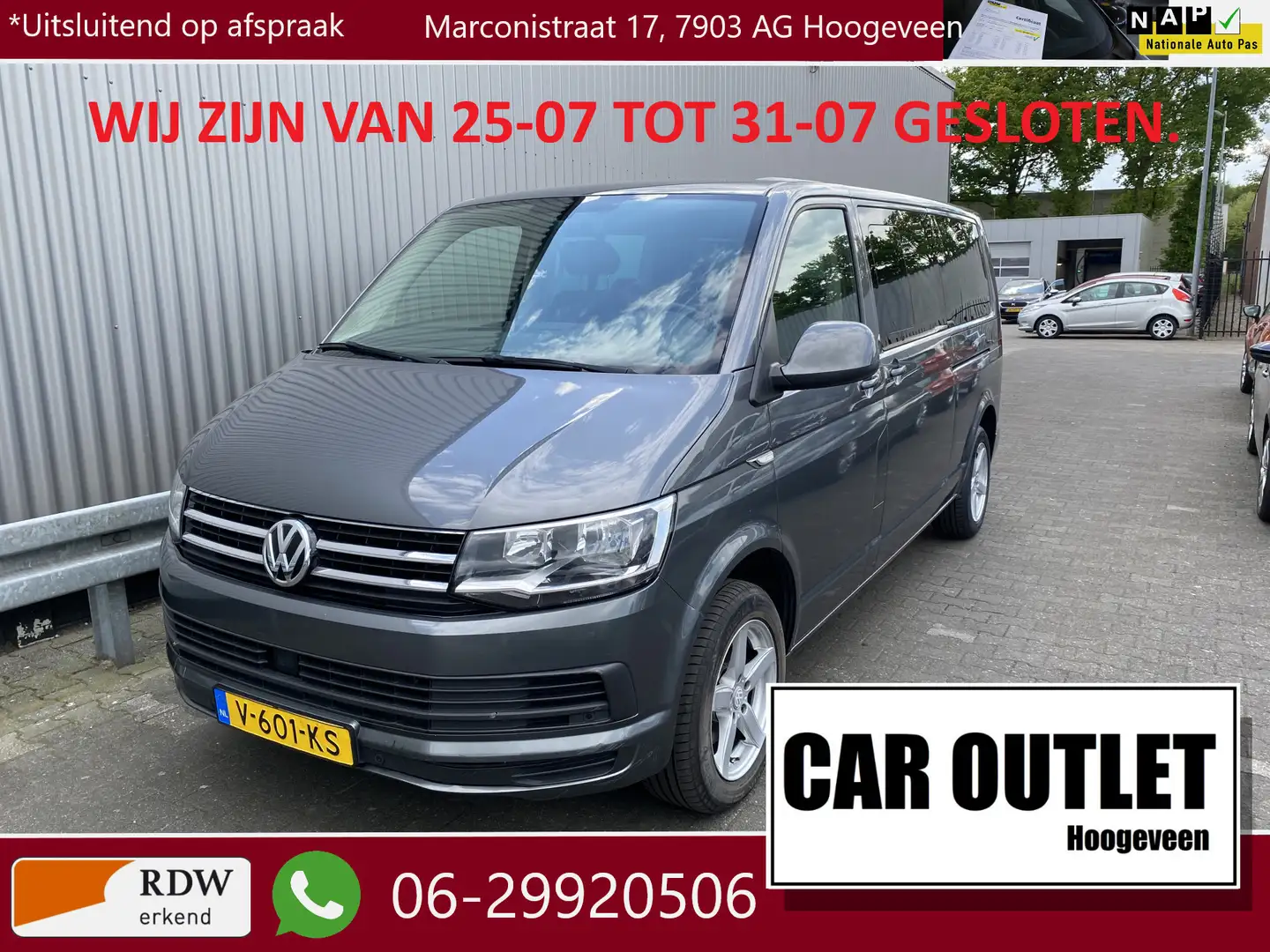 Volkswagen T6 Transporter 2.0 TDI L2H1 DC Comfortline Plus Clima, Navi, CC, Gris - 1