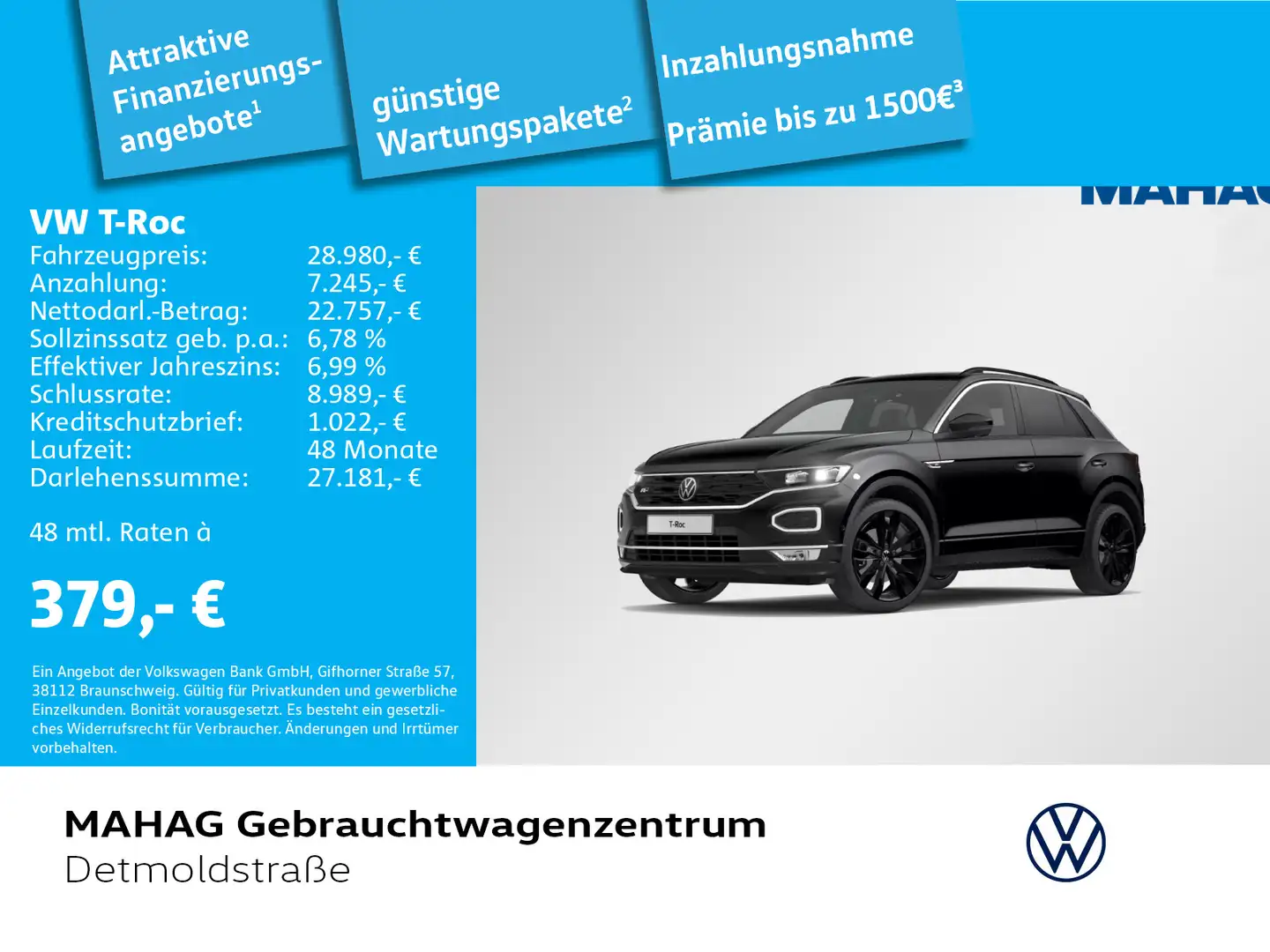 Volkswagen T-Roc T-ROC 1.5 TSI Sport R-Line AHK Pano LED Navi eKl Schwarz - 1