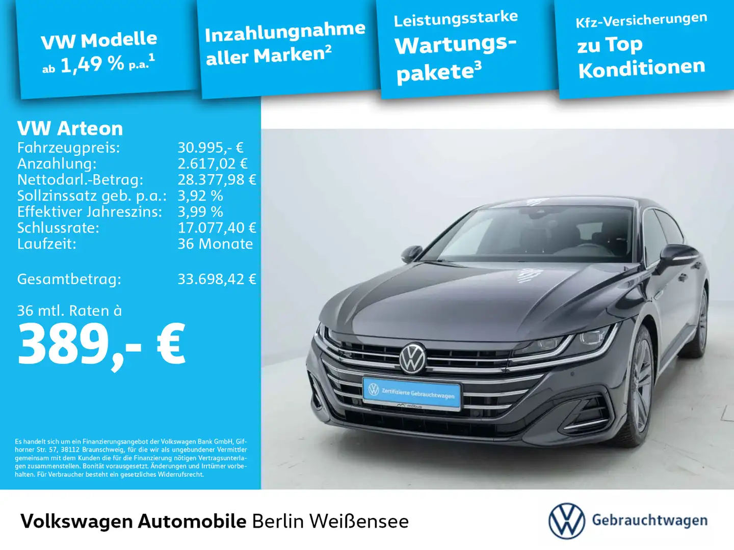 Volkswagen Arteon SB 2.0 TDI DSG R-Line*APP*MASSAGE*LANE*NA Grau - 1