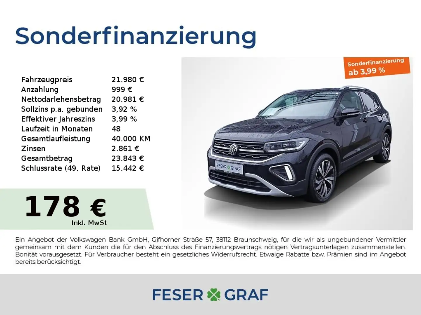 Volkswagen T-Cross Style 1.0 TSI DSG SHZ IQ.Light Navi 17" Schwarz - 1
