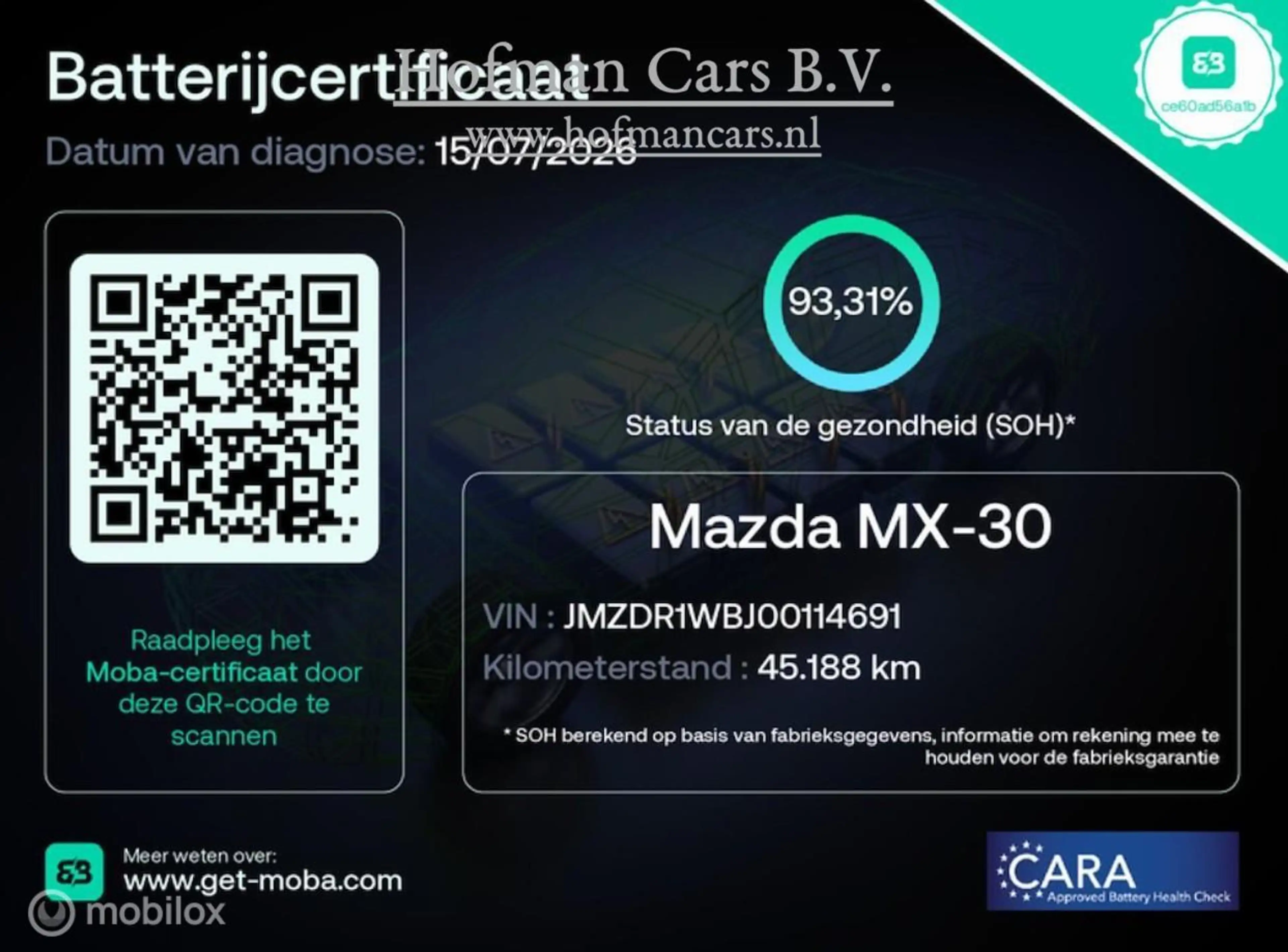 Mazda MX-30 e-SkyActiv 145 Comfort 36 kWh | 45.188 km | SOH 93 — photo 2
