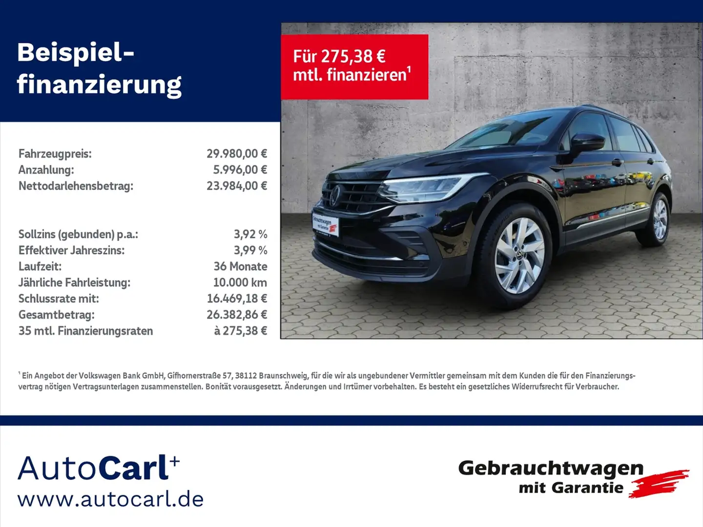 Volkswagen Tiguan Life 2.0 TDI DSG 4M BusinessPrem./SHZ Allrad KLIM Schwarz - 1