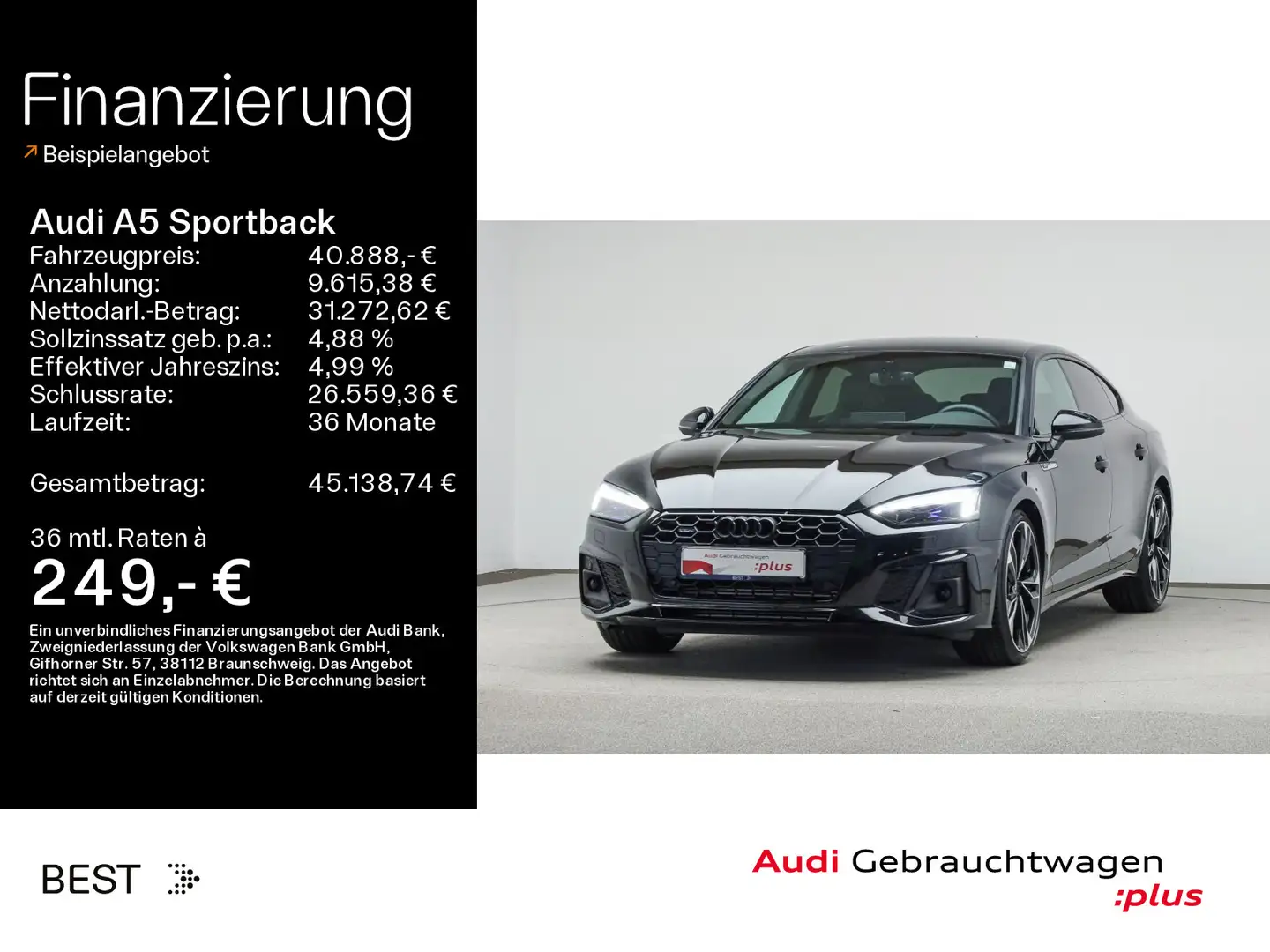 Audi A5 S line compet. 45 TFSI qu. Leder Zwart - 1