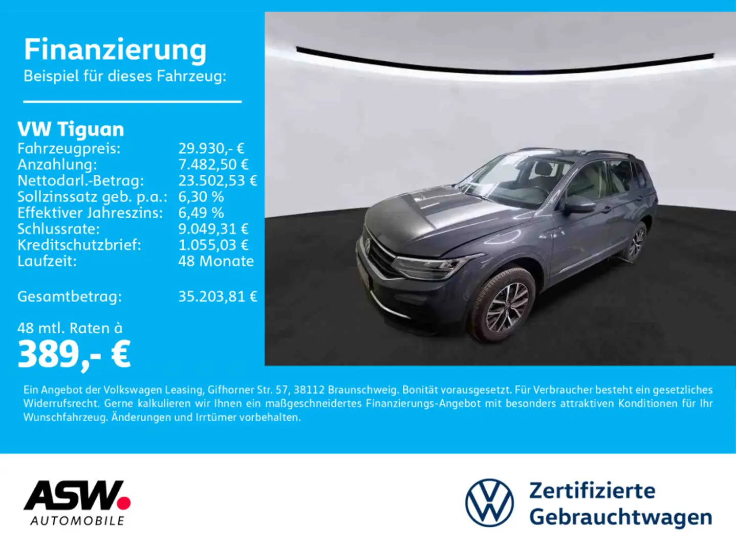 Volkswagen Tiguan Life 2.0 TDI DSG LED Navi RFK ACC SHZ AHK Grau - 1