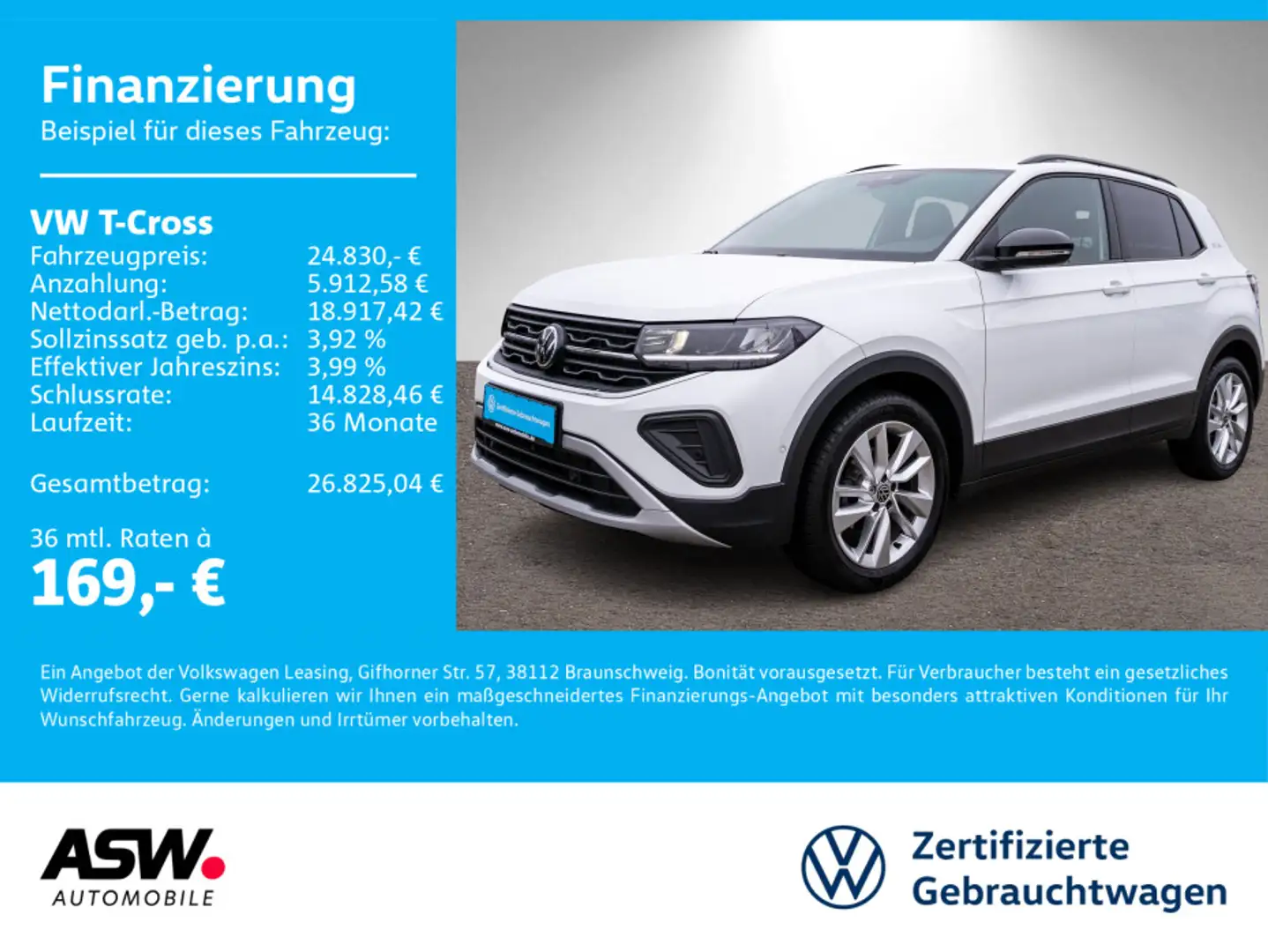 Volkswagen T-Cross Goal 1.0TSI DSG LED NAVI PDC ACC SHZ AHK Weiß - 1
