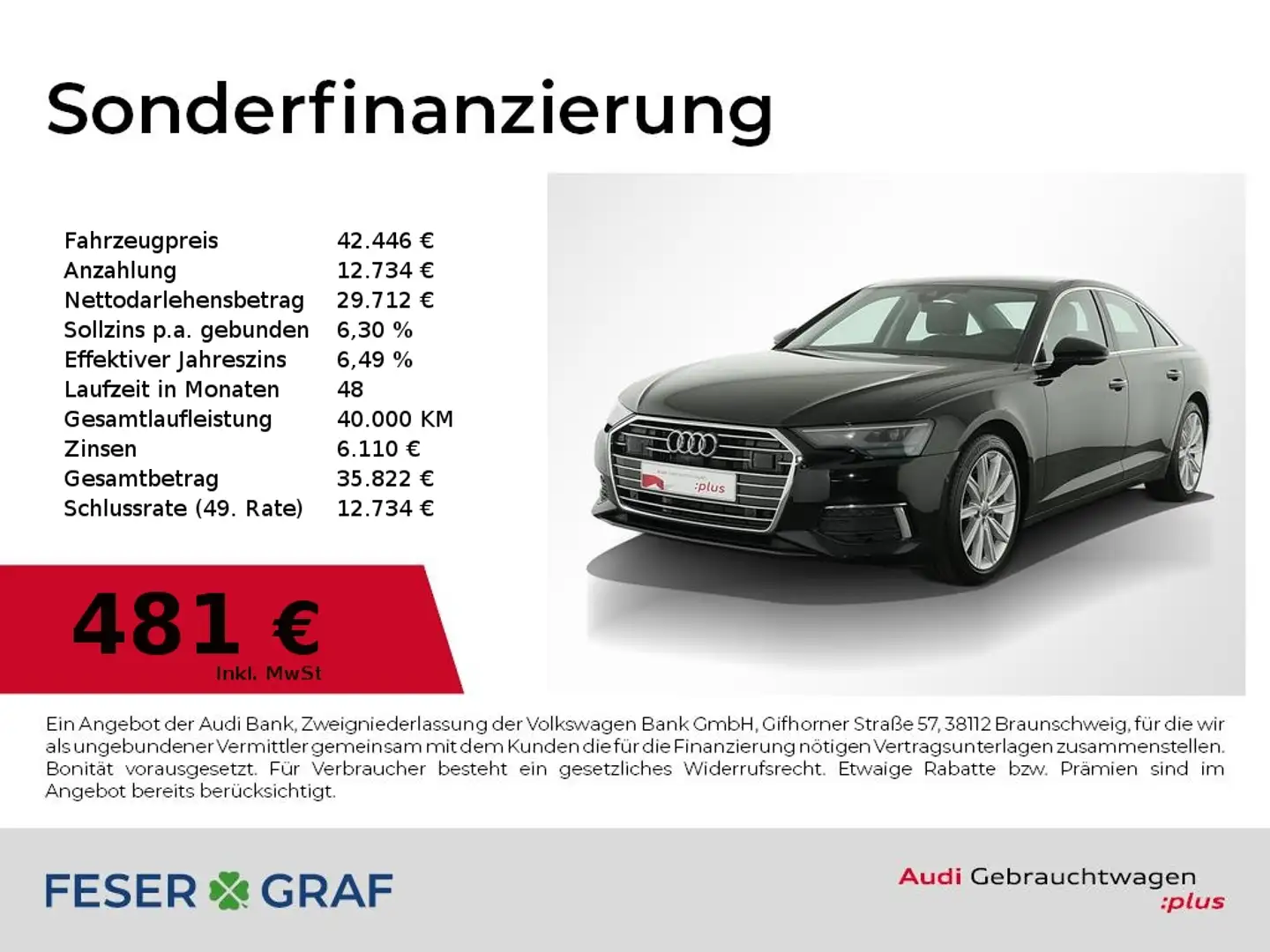 Audi A6 40 TDI Sitzbel+Mass/HuD/ACC/AHK/Standh/19Zoll Schwarz - 1