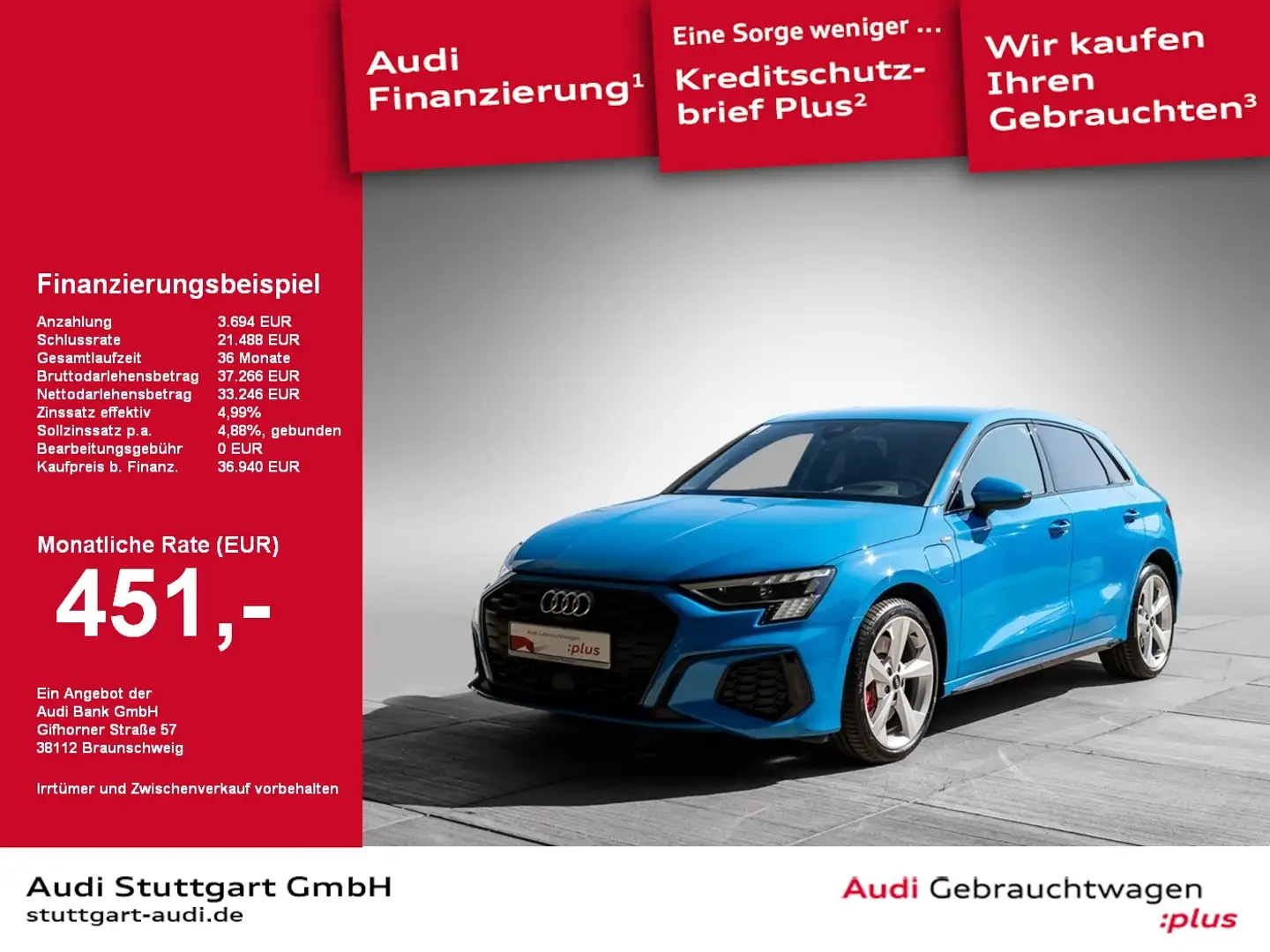 Audi A3 Sportback 45 TFSI e S line Matrix HUD 360° B&O Blau - 1