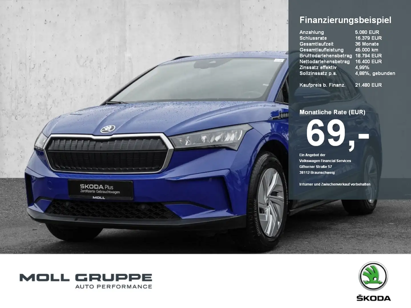 Skoda Enyaq 50 NAVI LED FLA SPURH KLIMAA VICO AUT Blauw - 1