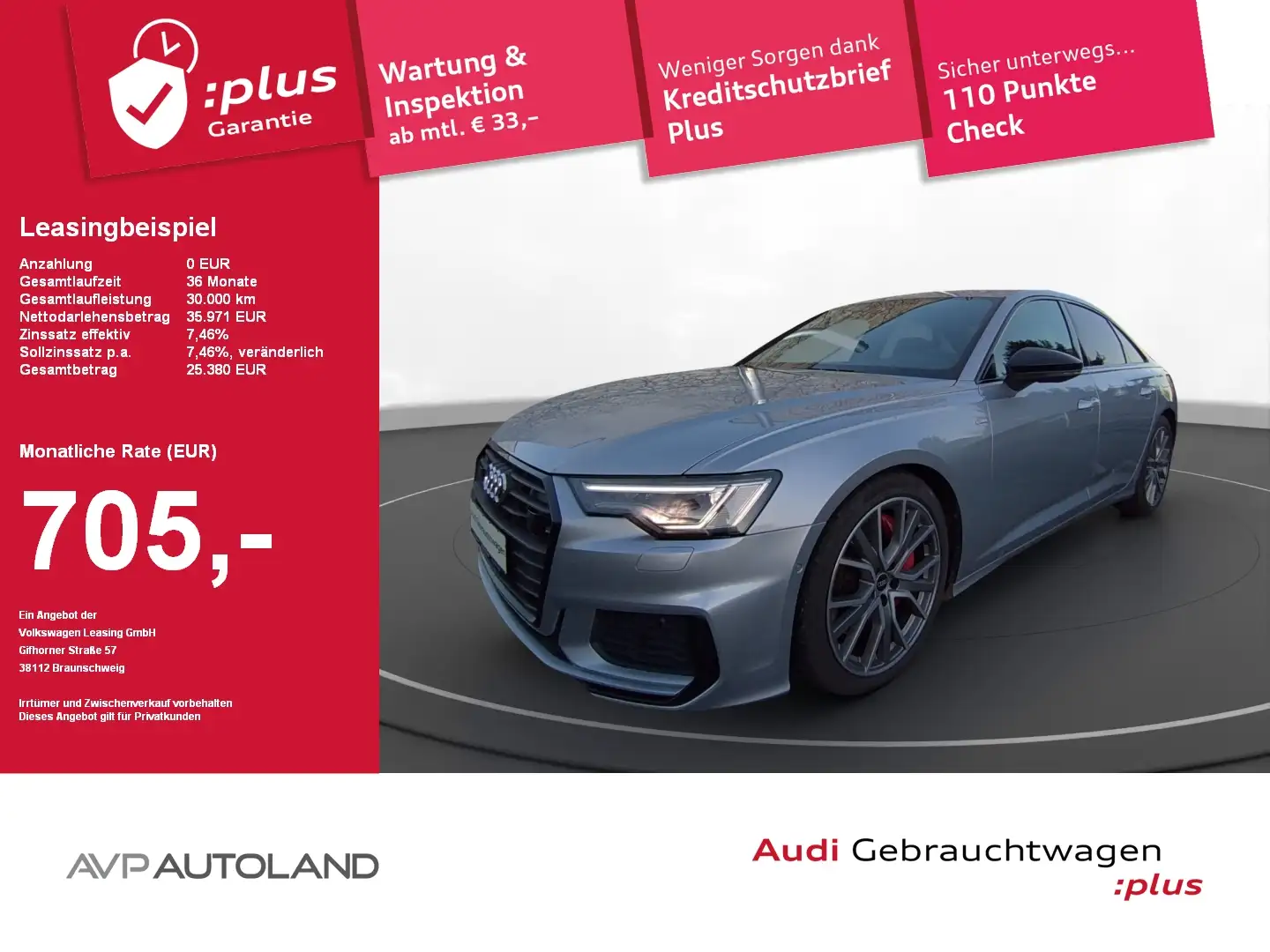Audi A6 Limousine 55 TFSI e quattro sport S line Silber - 1