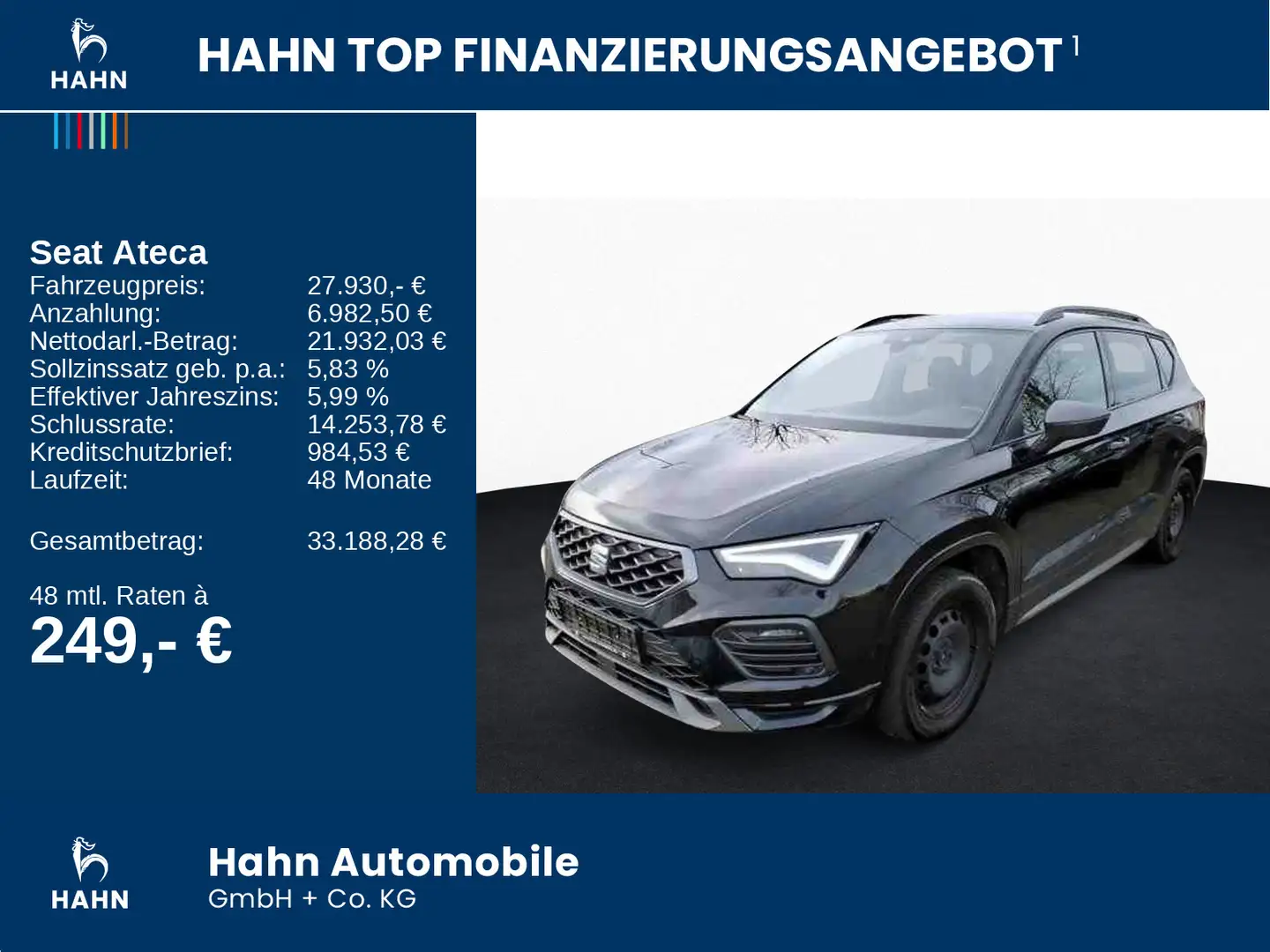SEAT Ateca 2.0TDI DSG 4Drive FR LED AHK Navi CAM ACC Schwarz - 2
