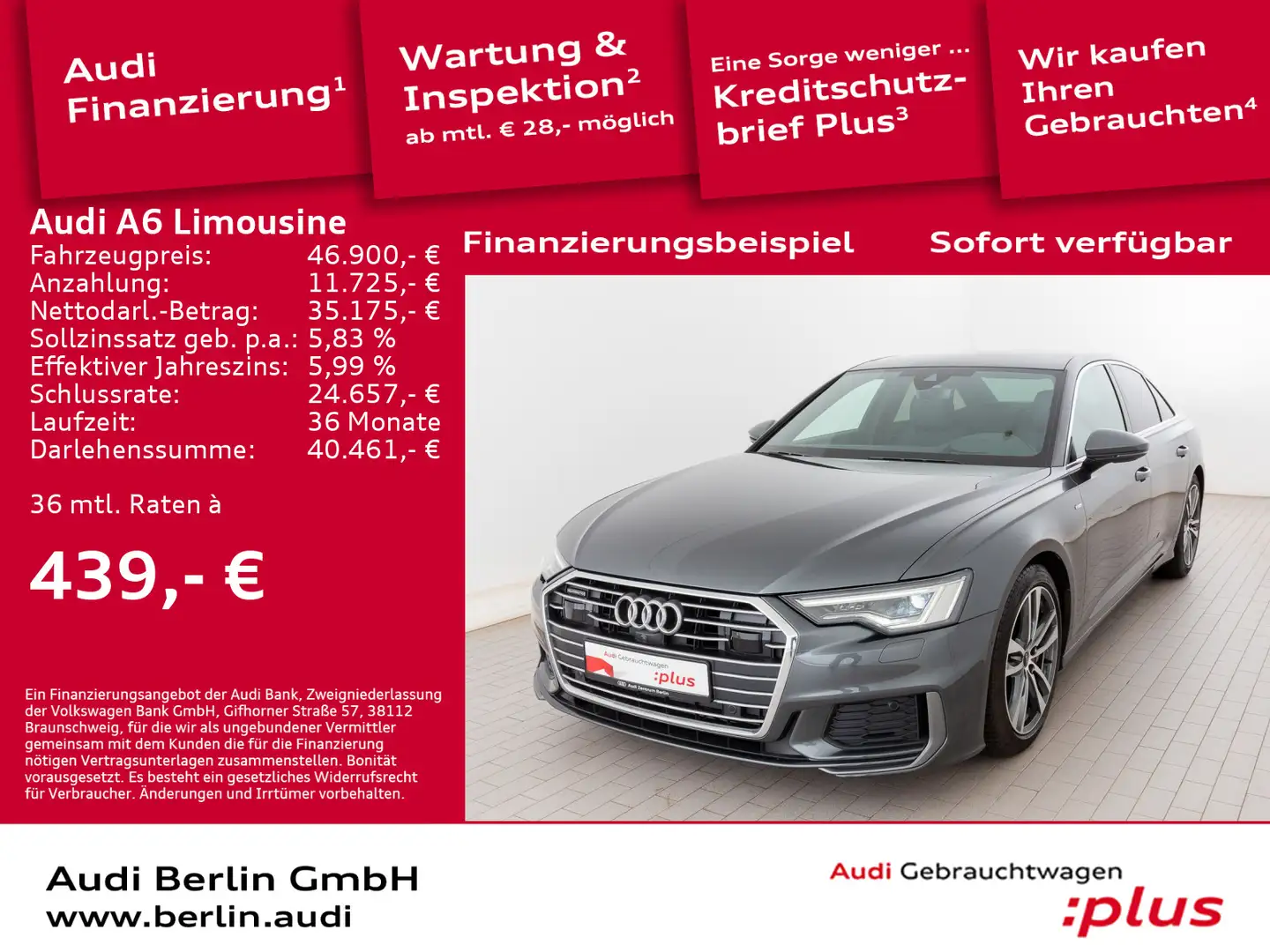 Audi A6 sport 55 TFSI qu. S tr. 360°K NAVI Grau - 1