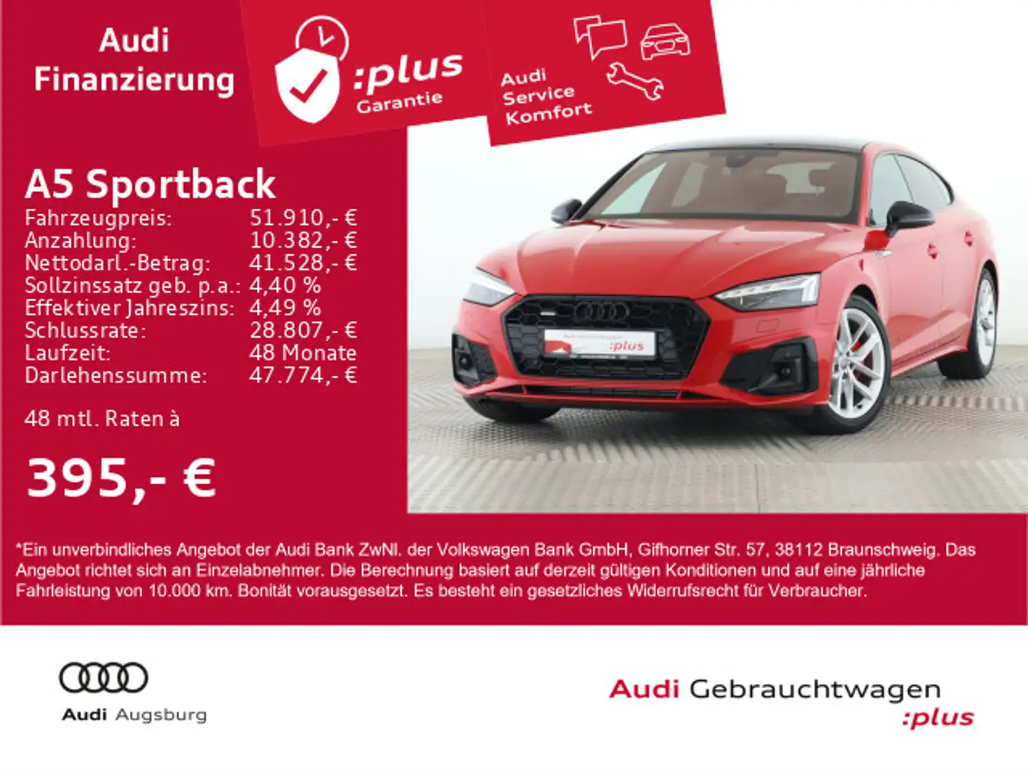 Audi A5 40TFSI qu. 2x S line*PANO*AHK*8fach Rot - 1