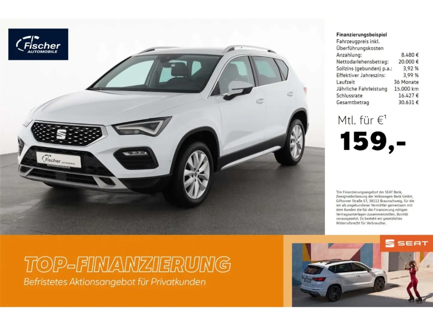 SEAT Ateca 1.5 TSI DSG Xperience AHK/NAV/VIRTUAL/ACC Weiß - 1