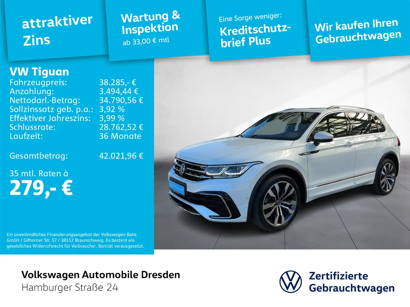 Volkswagen Tiguan R-Line 2.0 TDI 4M DSG IQ AHK AREA HUD KAM Blanc - 1