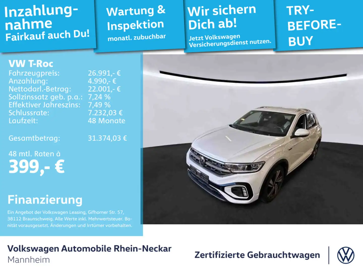 Volkswagen T-Roc 1.5 TSI R-Line DSG AHK Navi Kamera uvm Weiß - 1