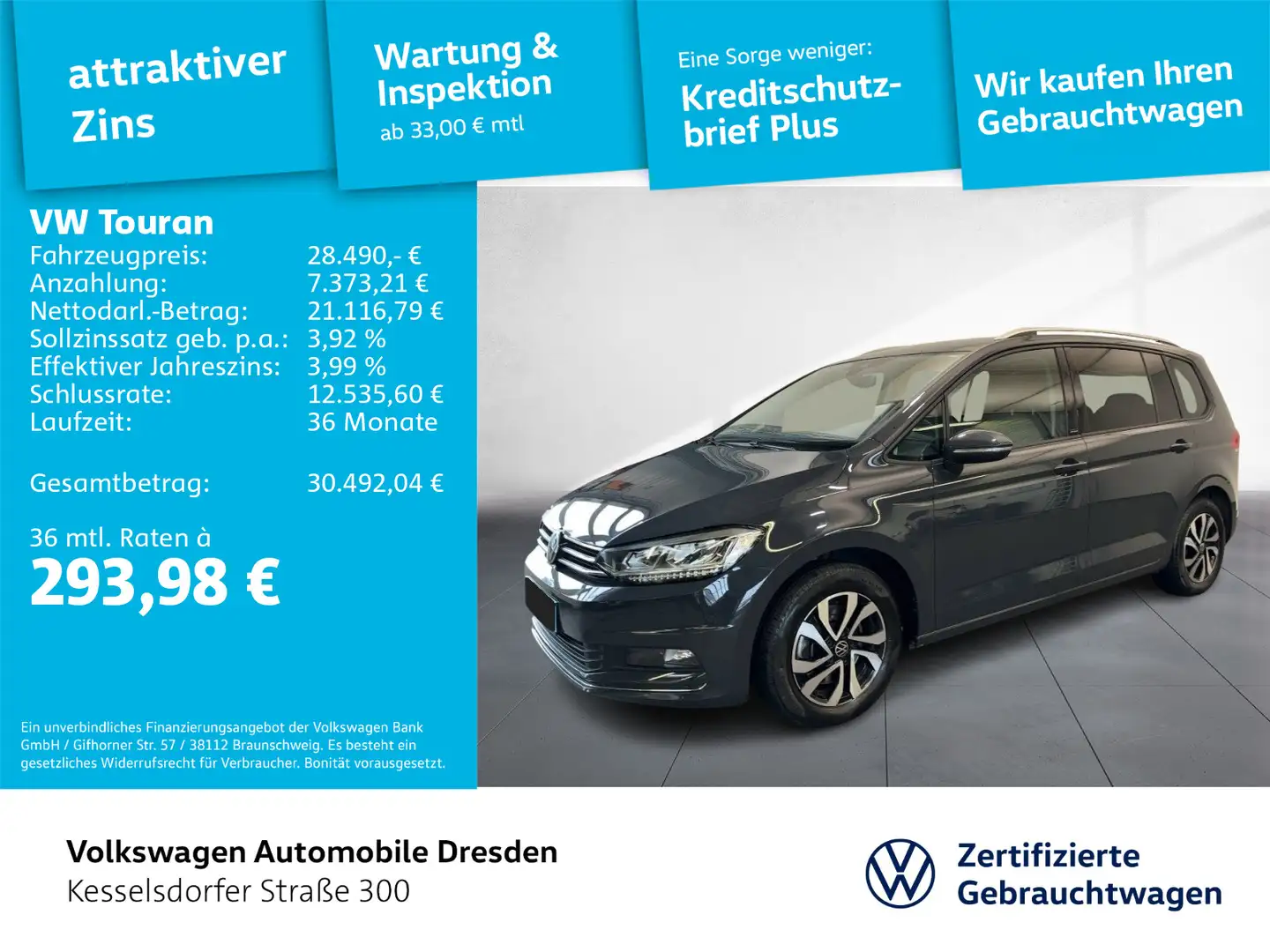 Volkswagen Touran 2.0 TDI DSG Active AHZV ACC LED Navi Kame Grau - 1