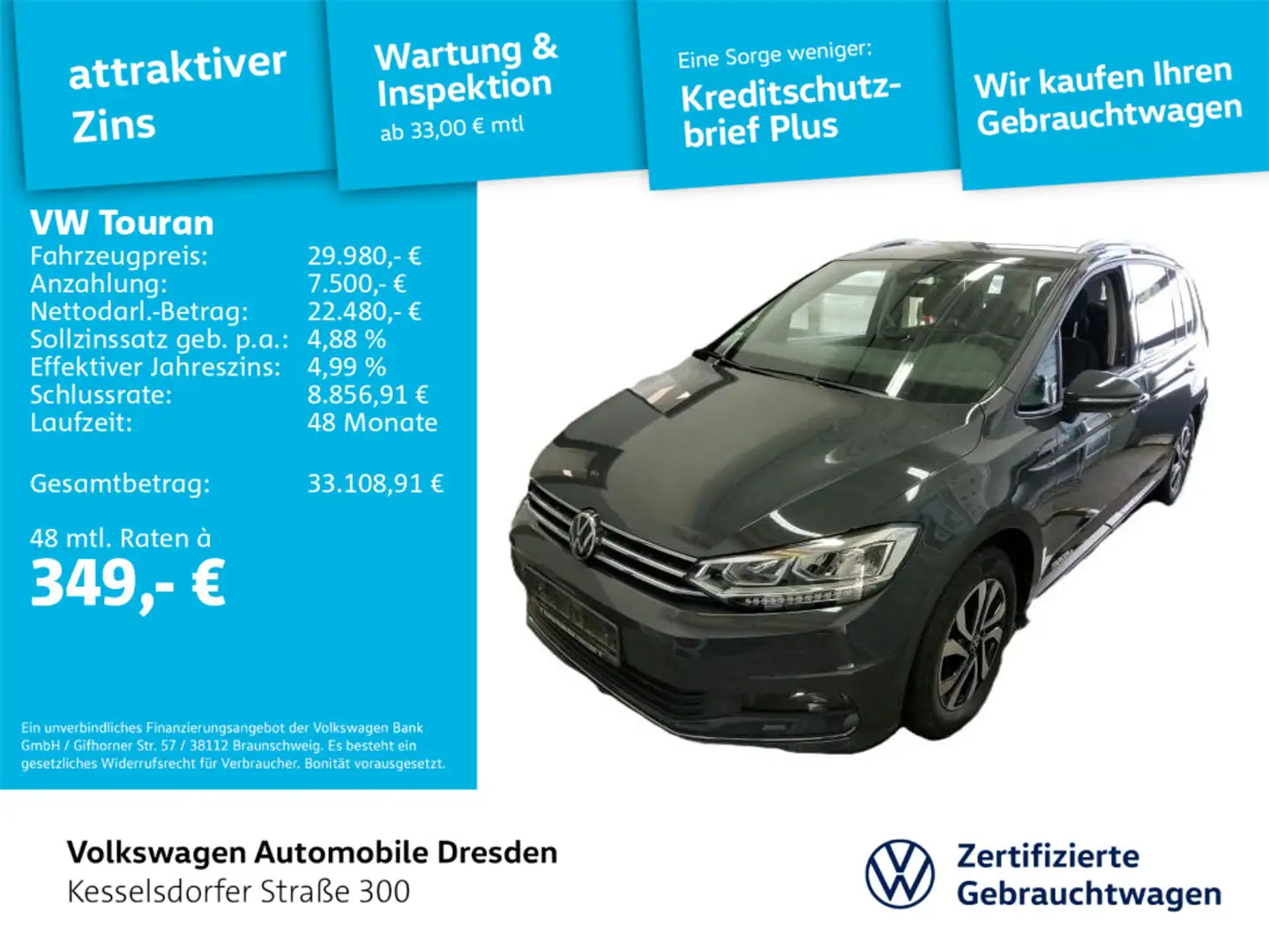 Volkswagen Touran 2.0 TDI DSG Active AHZV ACC LED Navi Kame Grau - 1