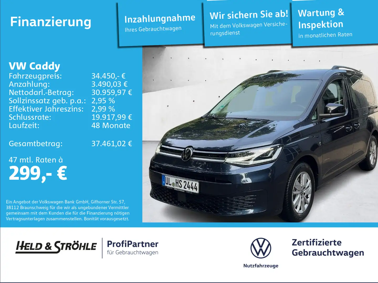 Volkswagen Caddy Life 2.0 TDI DSG LED PDC SHZ APP-CONNECT Bleu - 1