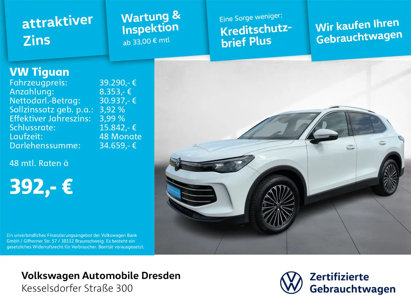 Volkswagen Tiguan 1.5 eTSI DSG Elegance AHZV LED NAvi Kamer Weiß - 1