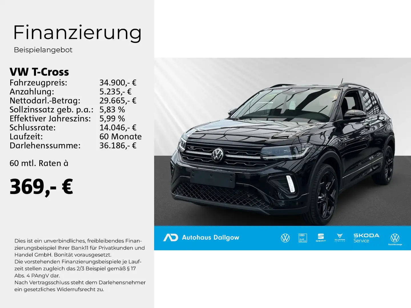 Volkswagen T-Cross R-Line DSG+ Klimaaut.+LED+ PDC+Tempom.++ Schwarz - 2