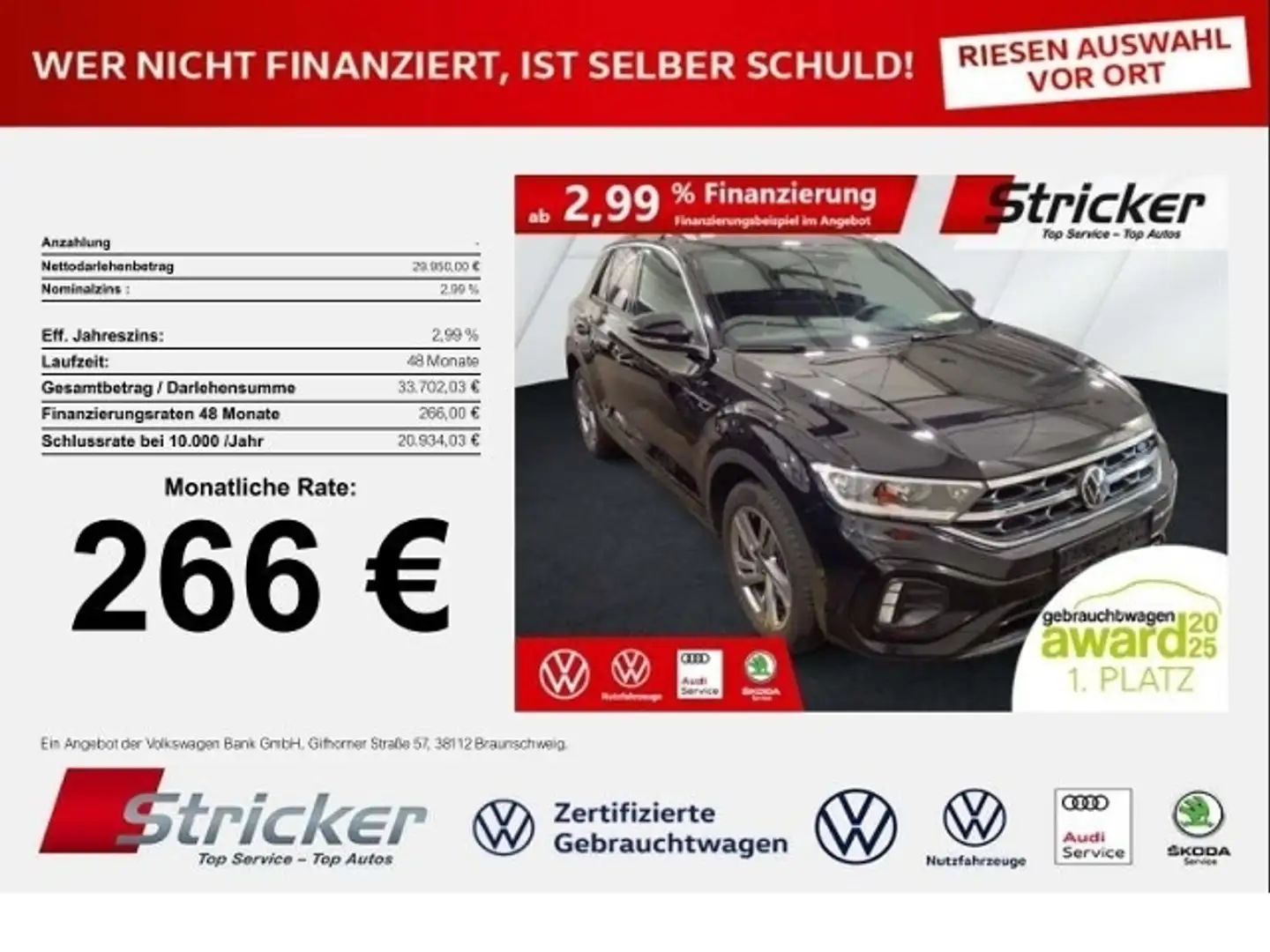 Volkswagen T-Roc R-Line 1.5TSI DSG 266,-ohne Anzahlung Navi AHK Ka Schwarz - 1